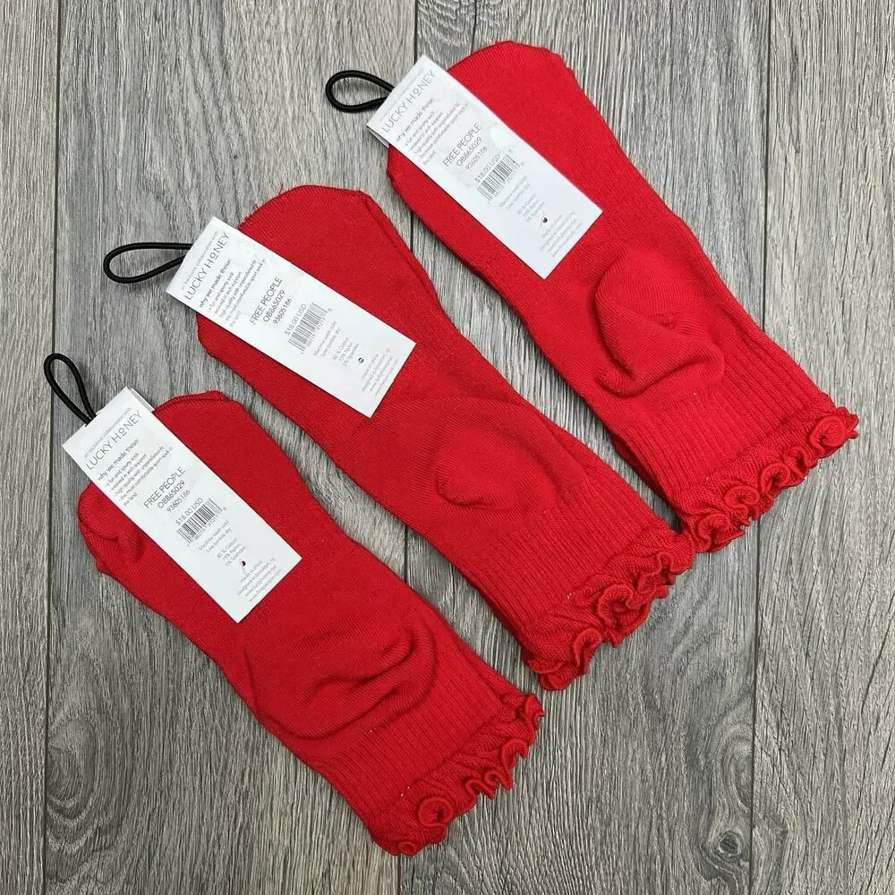 3 Pack Free People Movement Red Ruffle Sport Socks Winterberry $18